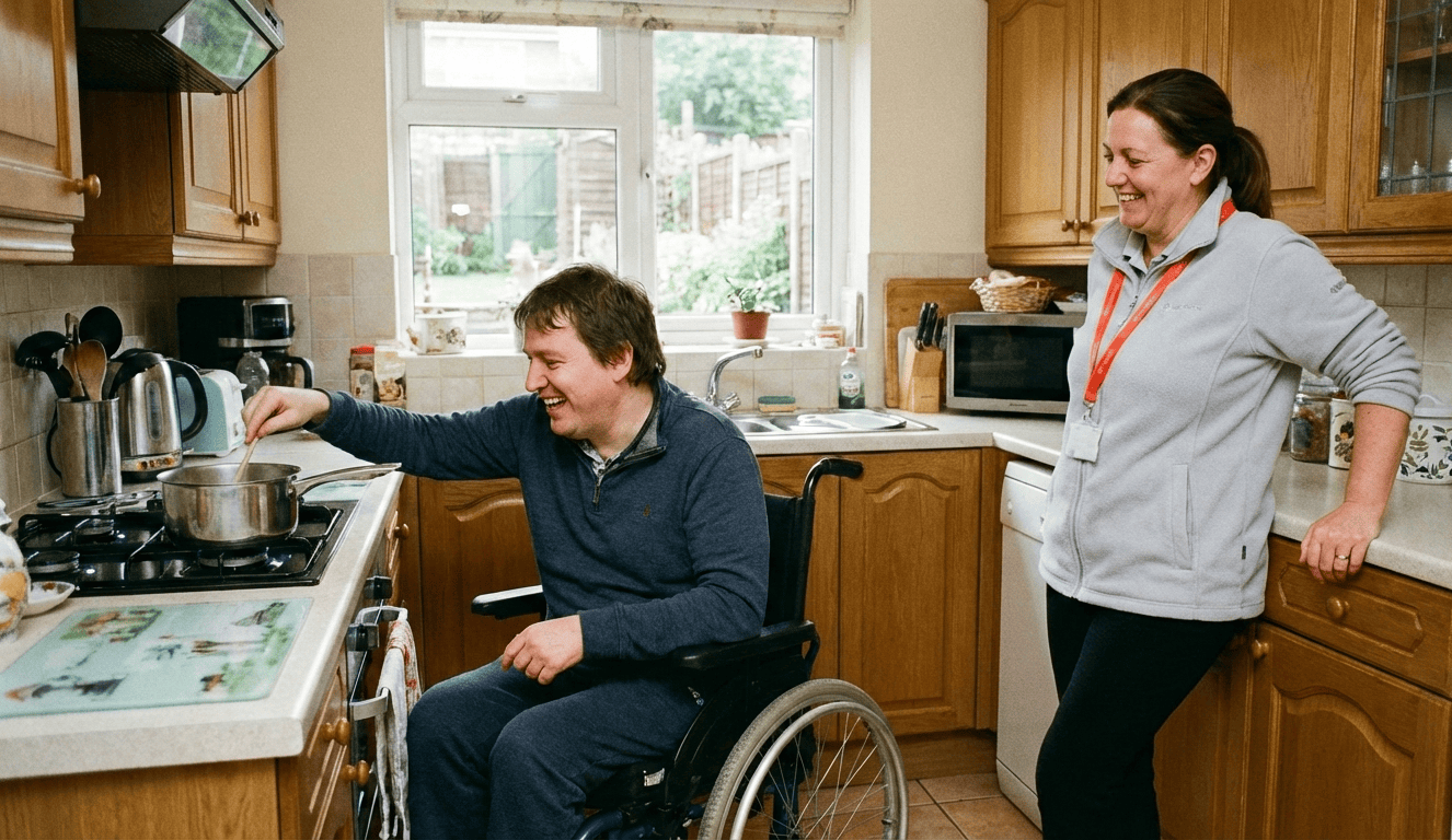 Spinal Injury Client at home, Care supporting his independence